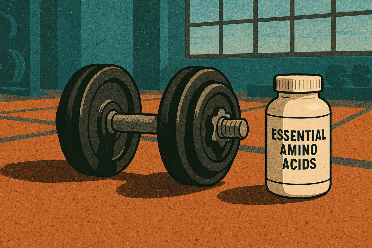 cartoon of a bottle of essential amino acids