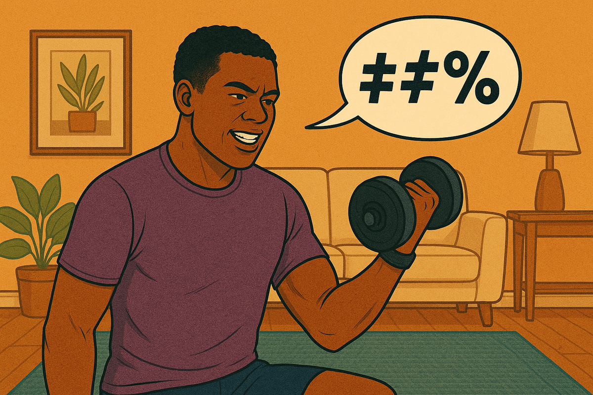 cartoon of a person swearing while working out