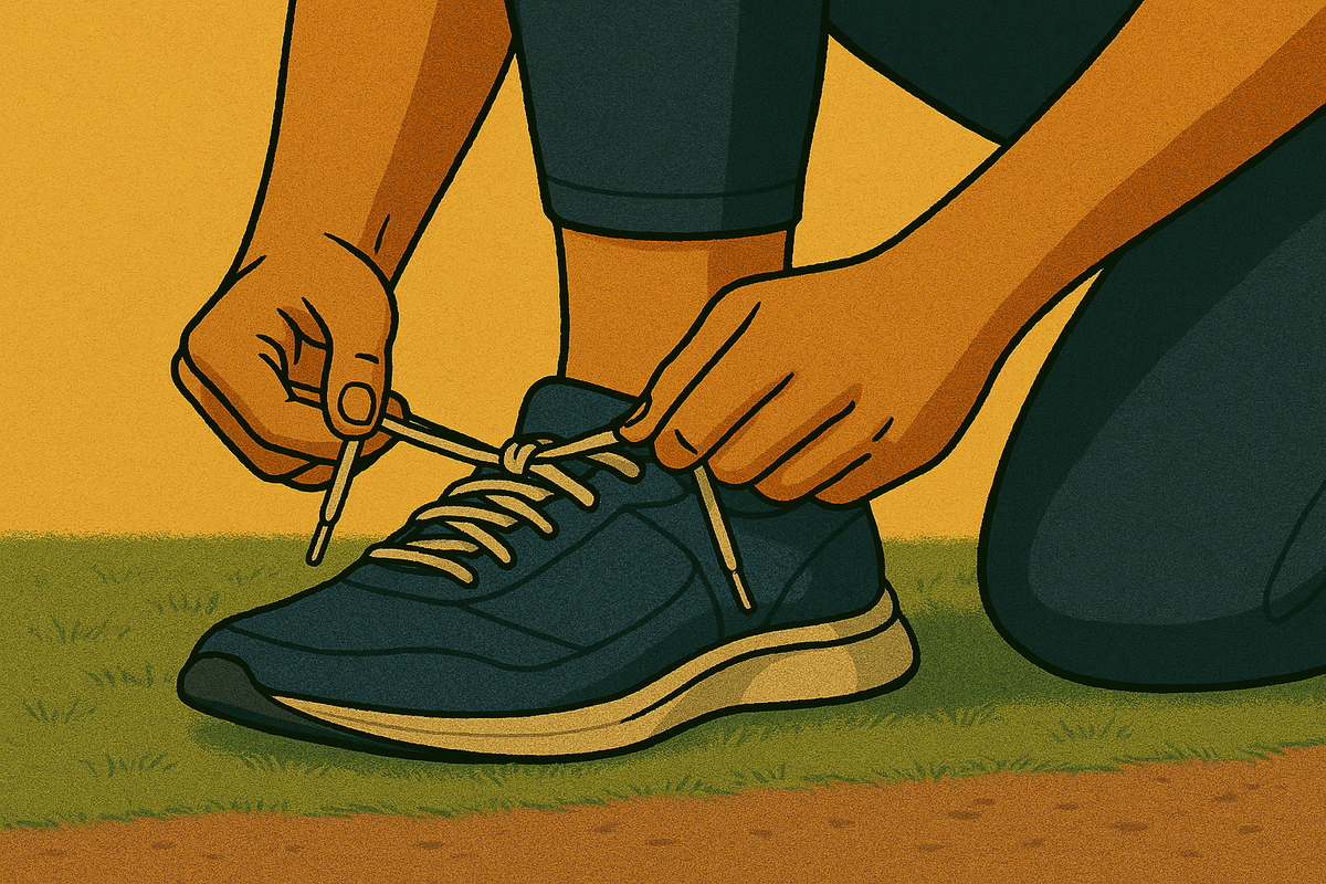 cartoon close-up person tying their sneaker