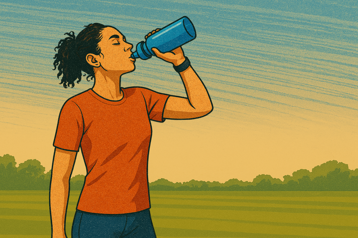 cartoon of person exercising and drinking from a water bottle