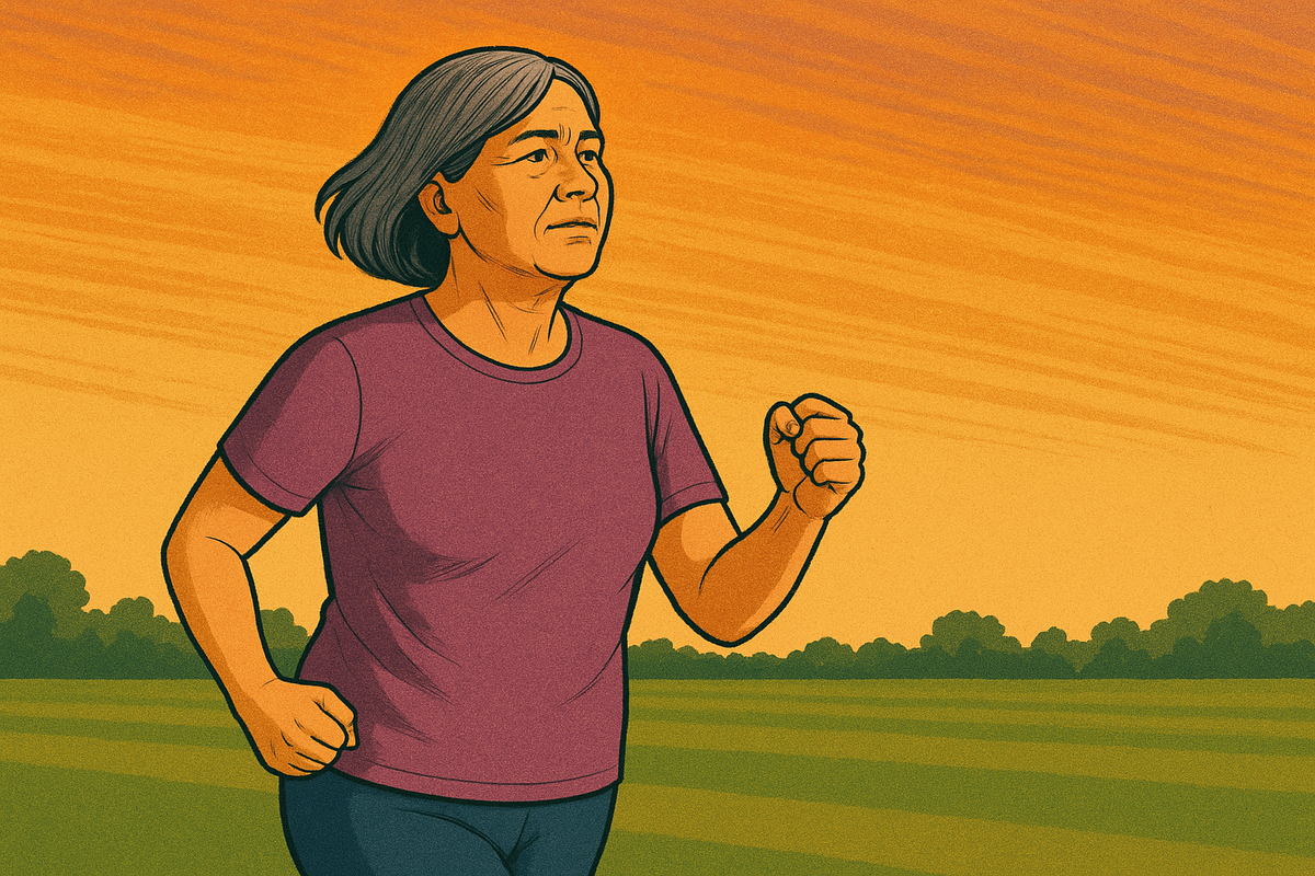 cartoon of an older person walking outside