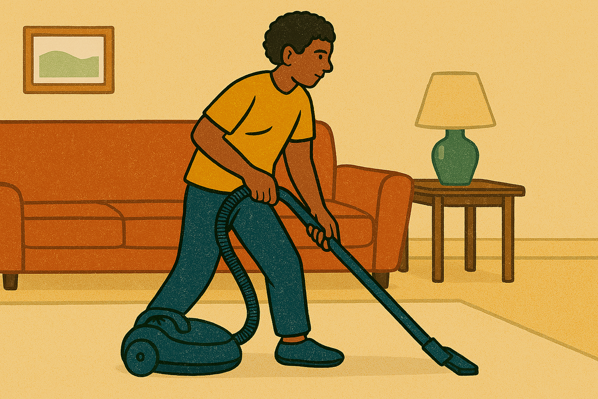 cartoon of person vacuuming
