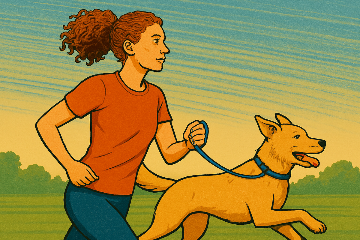 cartoon of person jogging with a dog