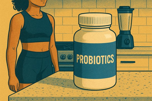 cartoon of a probiotics bottle