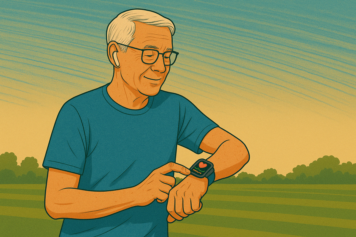 cartoon of an older person walking outside