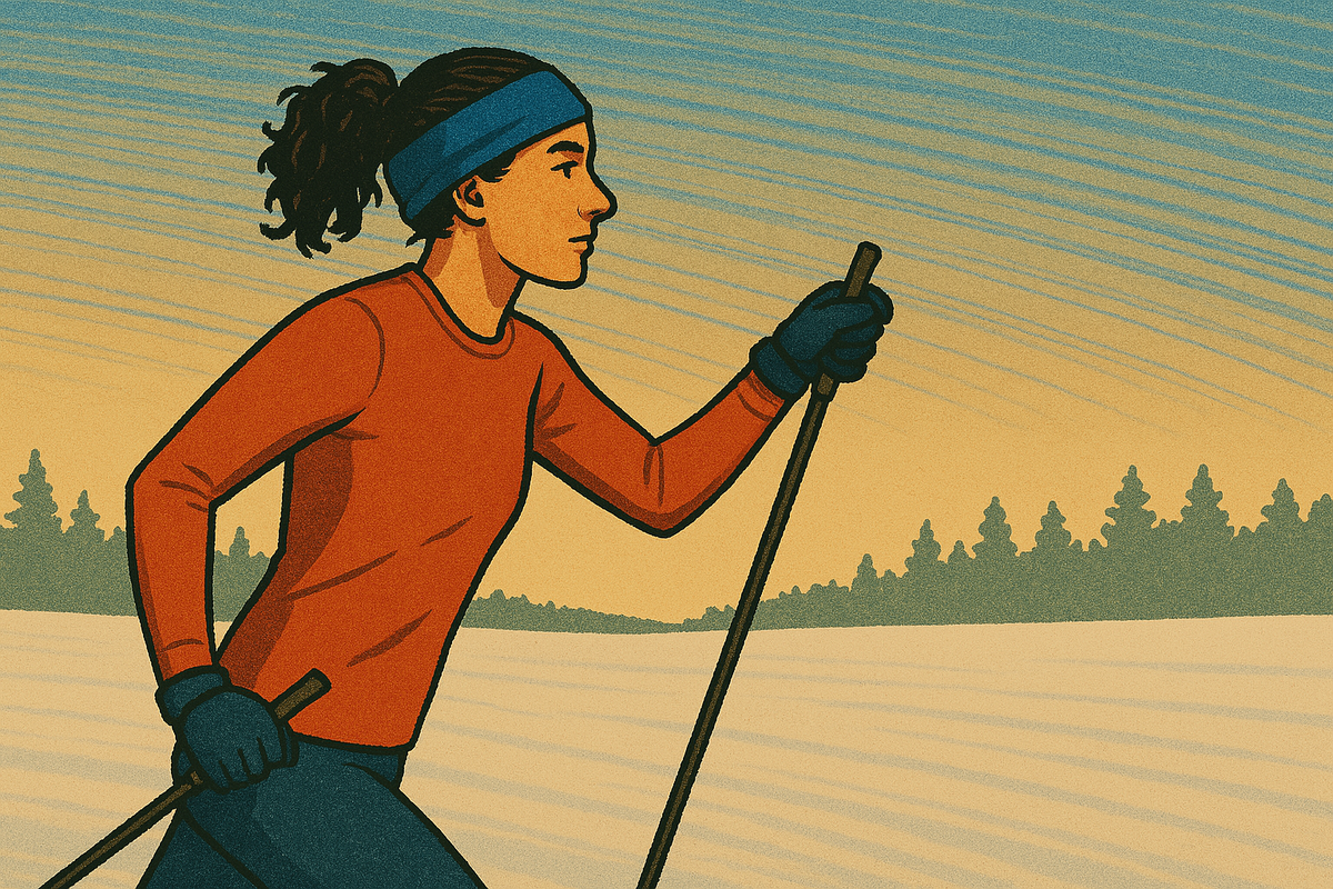 cartoon of a person cross-country skiing