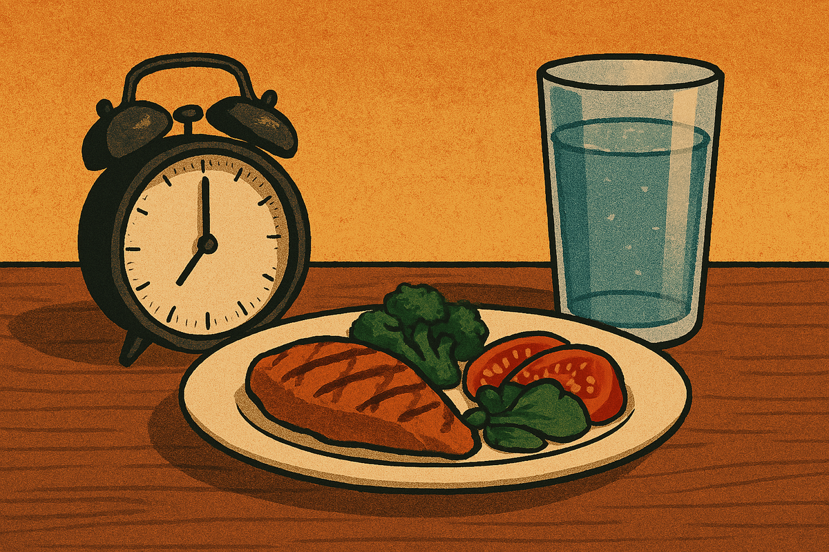 cartoon of a clock and plate of food