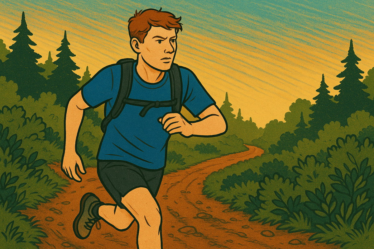 cartoon of a person running on a trail outside